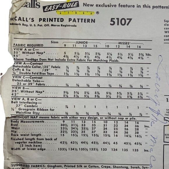 Vintage 50s McCalls 5107 Pattern Junior Misses 9-16 Dress Pinup Cut 3 Styles - Picture 4 of 4